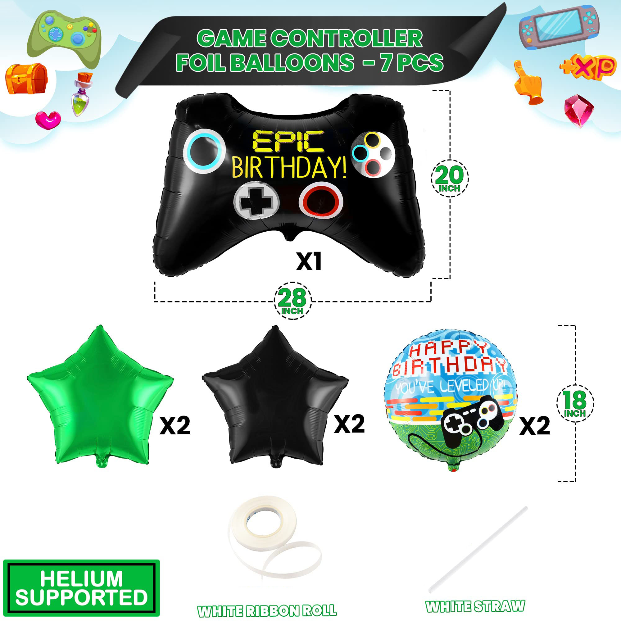 7pcs Video Game Mylar Balloons - Party Games Using Balloons recensione e prezzo